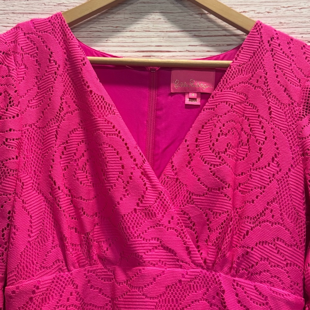 Lilly Pulitzer Cecelia Dress in Pink Tango Bungalow Blossom Lace Sz 8 - Picture 9 of 16